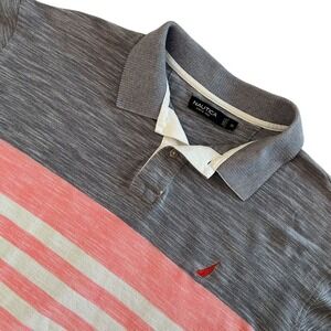 Nautica Mens XL Striped Coral Polo Shirt, Nautica 100% Cotton Collared Short 320